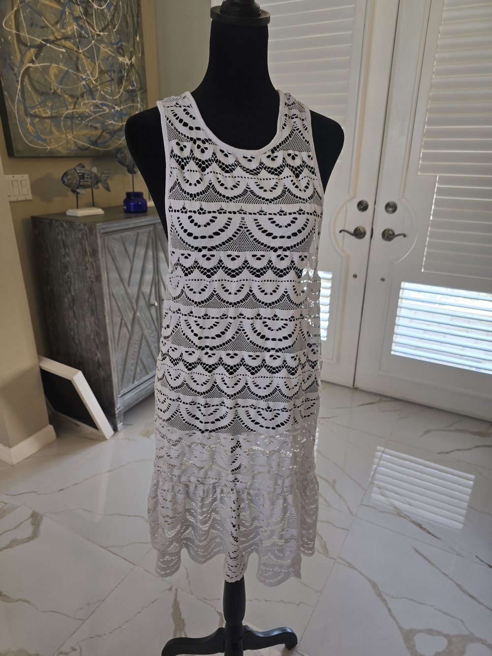 Miken White Crochet Tank Coverup Dress